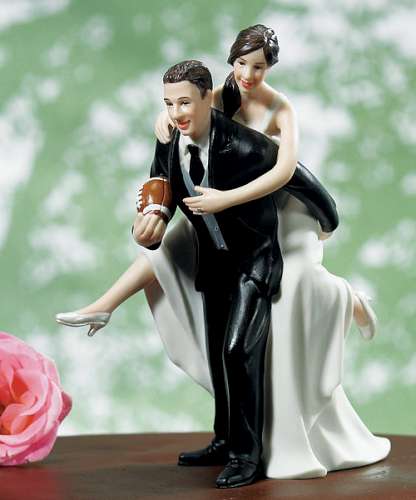 Playful Football Couple Wedding Cake Topper - Click Image to Close